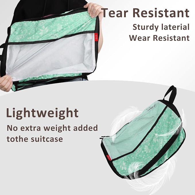 U+U 6 Set Compression Packing Cubes, Travel Organizers (Green Paisley) | Space-Saving & Drawstring Bag Included - Image 5