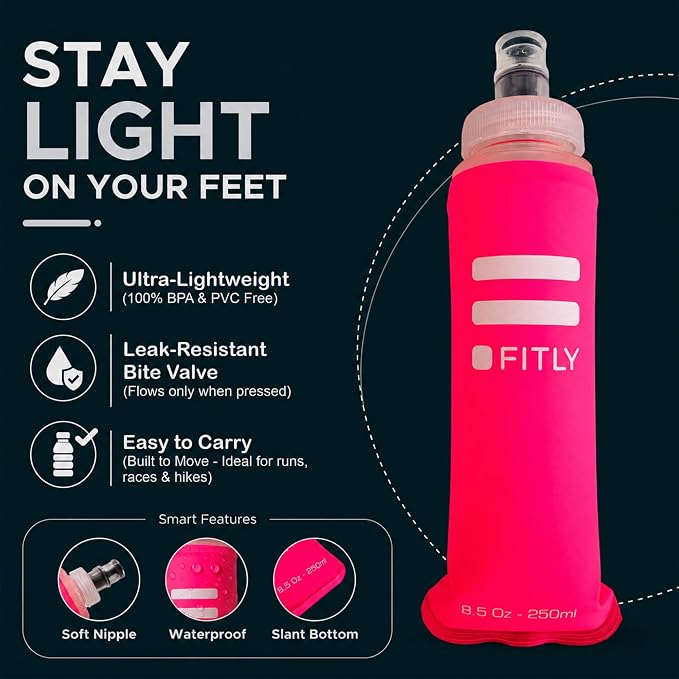 FITLY Soft Flask - Shrink As You Drink Soft Water Bottle for Hydration Pack - Folding Water Bottle Ideal for Running, Hiking, Cycling, Climbing & Rigorous Activity - Image 2