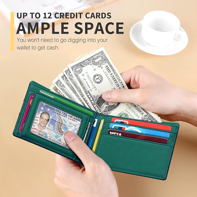 RUNBOX Wallet for Men, Slim Leather Bifold, RFID Blocking Card Holder | Minimalist Front Pocket Design, Credit Card Organizer, Holds 11 Cards, Large Capacity, Thin Profile, Birthday Gifts for Men - Image 2
