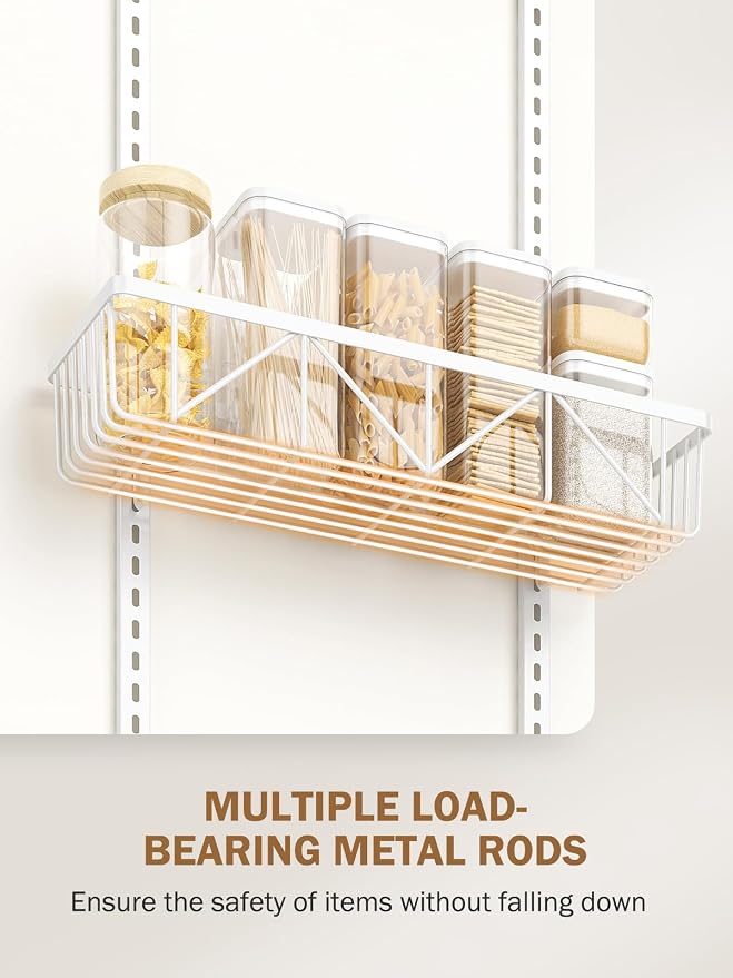 Delamu Narrow 9-Tier Over the Door Pantry Organizer, Adjustable Pantry Storage, Metal Hanging Spice Rack, Cabinet Door Organizer for Kitchen, Bathroom, Laundry Room, 12.5" White - Image 6