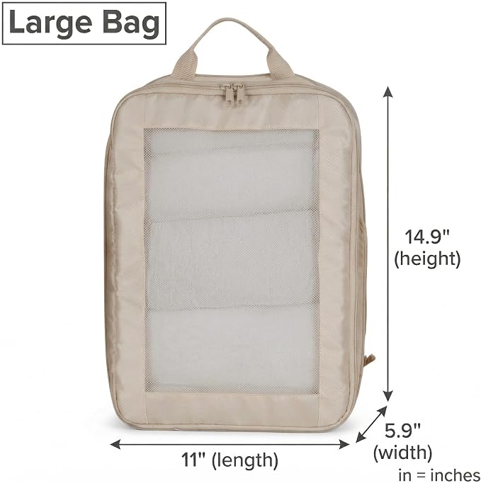 G-FORCE 3PC Compression Mesh Mid-Rectangular Packing Cube Set Stone Color | Space Saver Travel Organizer | Luggage Compression Cubes - Image 3