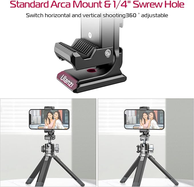 Metal Phone Tripod Mount 3 Cold Shoes & Arca Port, 360° Smartphone Tripod Adapter for iPhone 17 16 15 Cell Phone Stand Holder for Desktop Video Live Streaming Vlogging Rig (Pack of 2) - Image 2