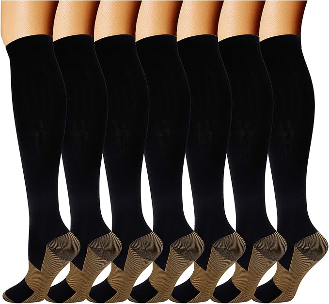 7 Pairs Copper Compression Socks for Men Women 20-30 mmHg Knee High Socks | S/M to XXL Fit, Copper Fiber, Graduated Compression, Circulation Support, Moisture Wicking, Tired Legs & Swelling Relief by DoubleCouple