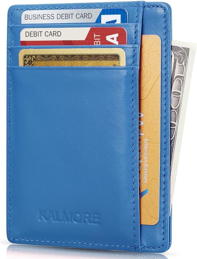 KALMORE Genuine Leather Front Pocket Slim Wallet Credit Card Holder with ID Window by KALMORE