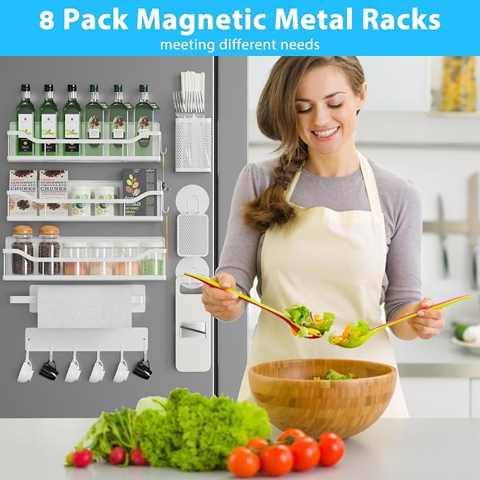 Multifunctional Magnetic Shelf for Washing Machine, Refrigerator, Microwave, Coffee Maker, and Any Metal Surface, Powerful Magnetic Shelves Include Magnetic Paper Towel Holder (8 pcs - White) - Image 7
