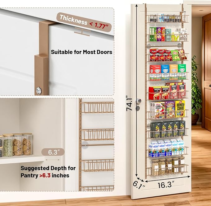 ElegantArray 9-Tier Pantry Door Organizer, Brown | Over The Door Pantry Organizer Rack and Storage, Hanging Spice Rack Shelves Door, Home Office Laundry Room Bathroom & Kitchen - Image 2
