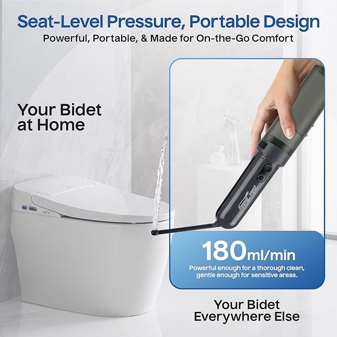 BIDET BUDDY® GoFlow Portable Bidet for Travel - 180mL Bottle Obsidian Drift | Two Power Modes, 180 Degree Nozzle Wand, IPX6 Waterproof, USB - C Charging, 800mAh Rechargeable Battery, Medium Pressure - Image 3