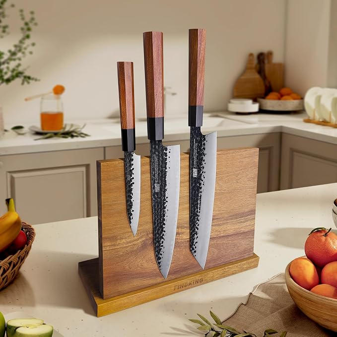 Magnetic Knife Block, Teak Wood Utensils Holder, Strong Magnet Stand for Kitchen Counter (10.8 x 8 Inches, Without Knives) - Image 7