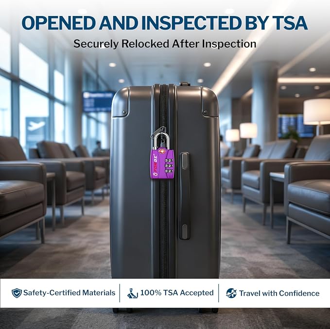 Forge Open Alert TSA Approved Luggage Locks - 3 Digit Combination, Easy Read Dials, Zinc Alloy Body - Ideal Travel Lock for Luggage, Suitcases, Bags & Toolboxes (Purple 2 Locks) - Image 6