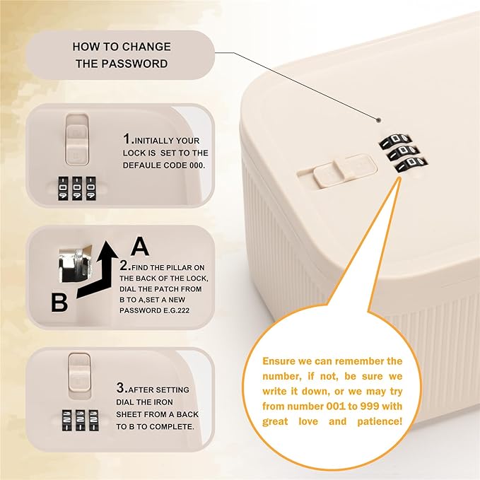 Small Lock Box, 9.25" x 5" x 3.6" Lockable Storage Safe Box for Medicine Phone for Home(Beige) - Image 3