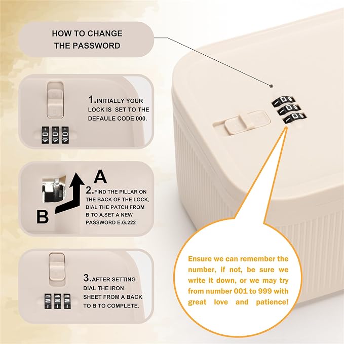 Locking Medicine Box with Code, Small Lockable Storage Box for Medications, Snacks, Phone & Food, Ideal for Home, Office, Fridge, Dorm, School, Travel, Gift (Beige) - Image 6