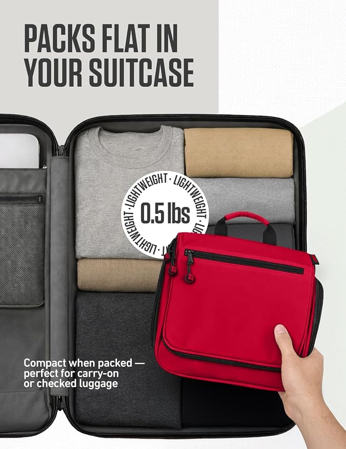 VENTURE 4TH Hanging Travel Toiletry Bag, 18 Compartments - Red | Hangs on rails, hooks or doors; stands upright. Removable TSA pouch. Water-resistant Nylon 290D Twill, reinforced stitching. - Image 8