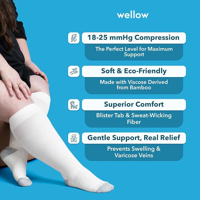 Wide Calf Compression Socks for Men & Women, 18-25 mmHg Made with Viscose from Bamboo, Nurses & Pregnancy Support, Relieves Swelling, Knee High, MD, Bluejay Twist - Image 4
