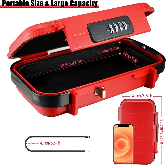 XXL Large Security Lock Box,Outdoor Waterproof Shockproof Travel Safe Lock Box with Removable Wire Rope,4-Digit Combination Safe Box for Dorm,Travel,Beach,Hotel,Car,Home,Office - Image 5