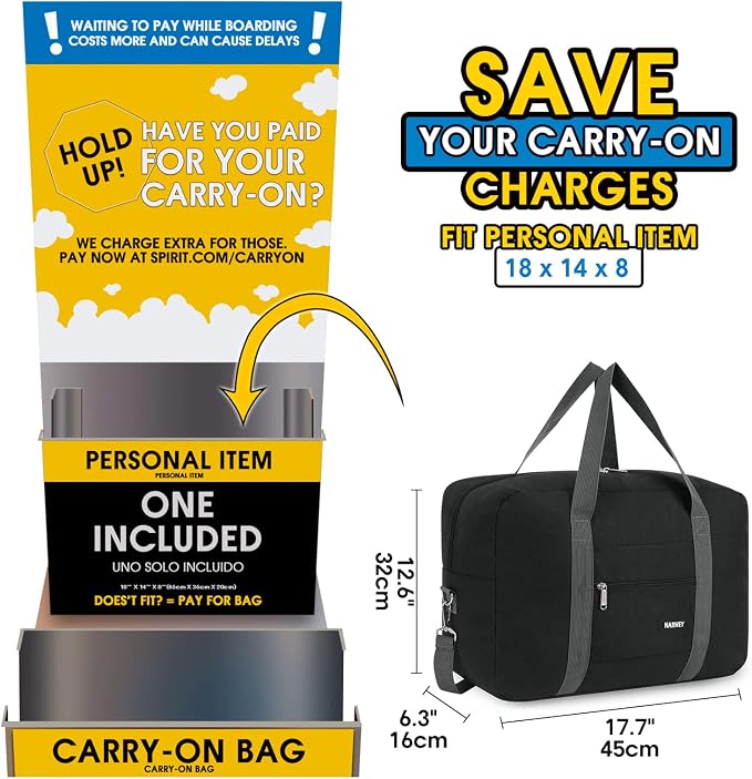 For Spirit Airlines Personal Item Bag Foldable Travel Duffel Bag Tote Carry on Luggage Duffle Overnight for Women and Men - Image 2