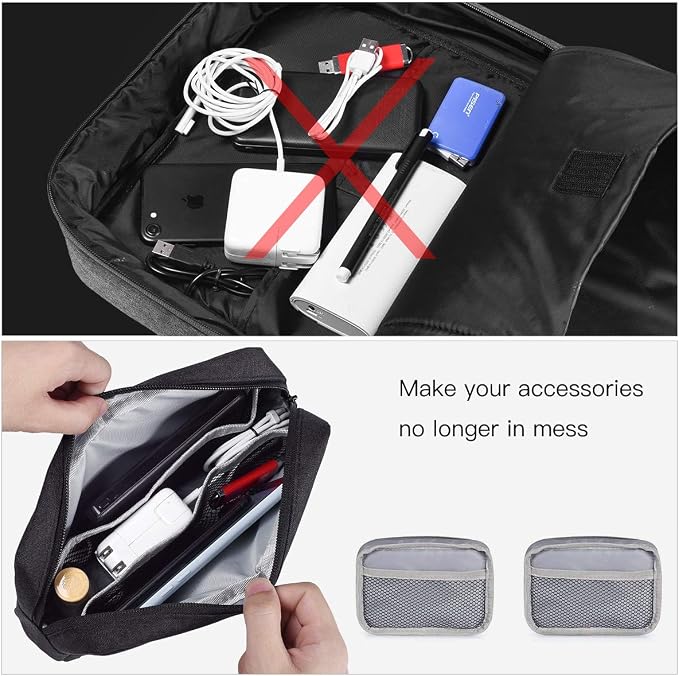 imComor Universal Electronics Accessories Case, 2-Pack Portable Soft Carrying Case Bag Wire Cable Organizer for Hard Drive, Power Adapter, Laptop Mouse, Cosmetics Kit, Small+Big-Black - Image 5