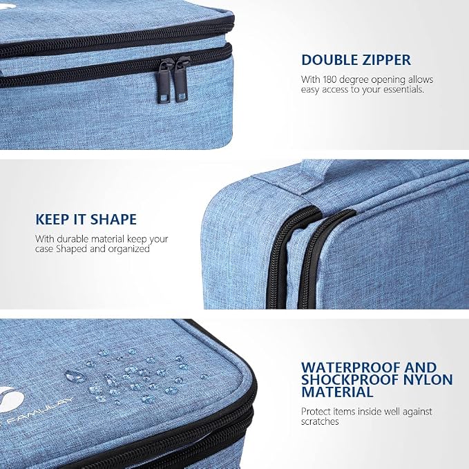 Travel Electronics Organizer, Waterproof Cable Organizer Bag for Electronic Accessories Double Layer Large Shockproof Cable Storage Bag for Cord, Power Bank, Tablet(Up to iPad 11 inch) - Denim blue - Image 2