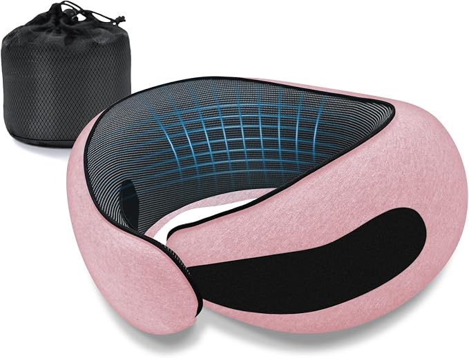 Neck Travel Pillows for Airplanes Memory Foam Neck Comfort Pillow Compact Ergonomic Design Sleeping Essentials for Long Flights Car Rides and Home Use (Pink) by Dujuanus