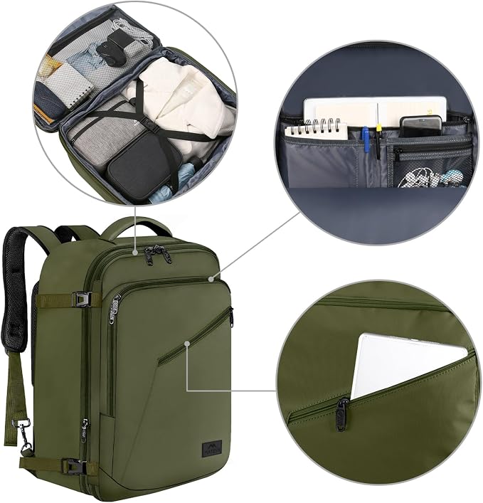MATEIN Expandable Air Travel Backpack, Light Weight Carry on Backpack | Personal Item Backpack with Trolley Sleeve, Water Resistant Daypack for Hiking, Gifts for Men who Like to Travel, Dark Green - Image 8