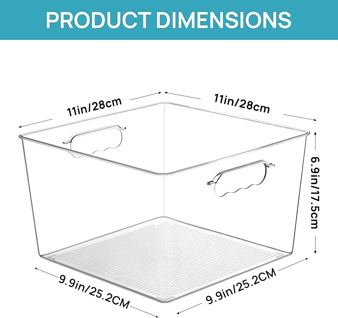 Vtopmart 10 Pack Extra Large Clear Storage Bins, 11x11 Cube Organizer | Acrylic Cube Storage Bins, Plastic Containers with Handle for Pantry, Kitchen, Closet, Laundry Room, Bathroom, Under Sink - Image 3
