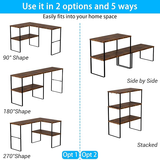 Golener Kitchen Counter Organizer, Countertop Shelf, Adjustable, Stackable | Kitchen Countertop Organizer, Spice Rack, 2-Tier Countertop Shelves, Corner Desk Shelf, Corner Counter Shelf, Rustic Brown - Image 6