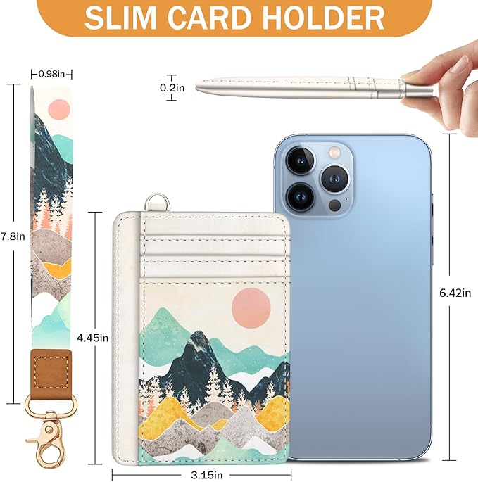 Yonlevres Sunrise Credit Card Holder Slim RFID Wallet Women Wristlet Small | Front Pocket, Handy, RFID Blocking, Woman Girls Ladies Gifts, D-ring for Keychain,Thin Mini Card Case, ID Window, PU Leather - Image 6