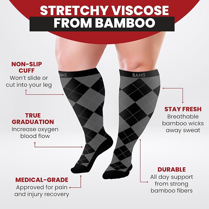 BAMS Plus Size Compression Socks Wide Calf XL XXL XXXL – Graduated Knee-High Support, Viscose from Bamboo Easy-On/Easy-Off - Image 5