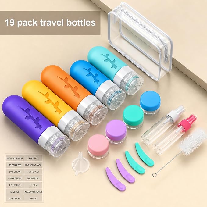 Aeomni 19pack TSA Approved Travel Bottles for Toiletries - Silicone travel size Containers, Leak Proof Size Toiletries, Refillable Shampoo and Conditioner Bottles, Travel Essentials - Image 3