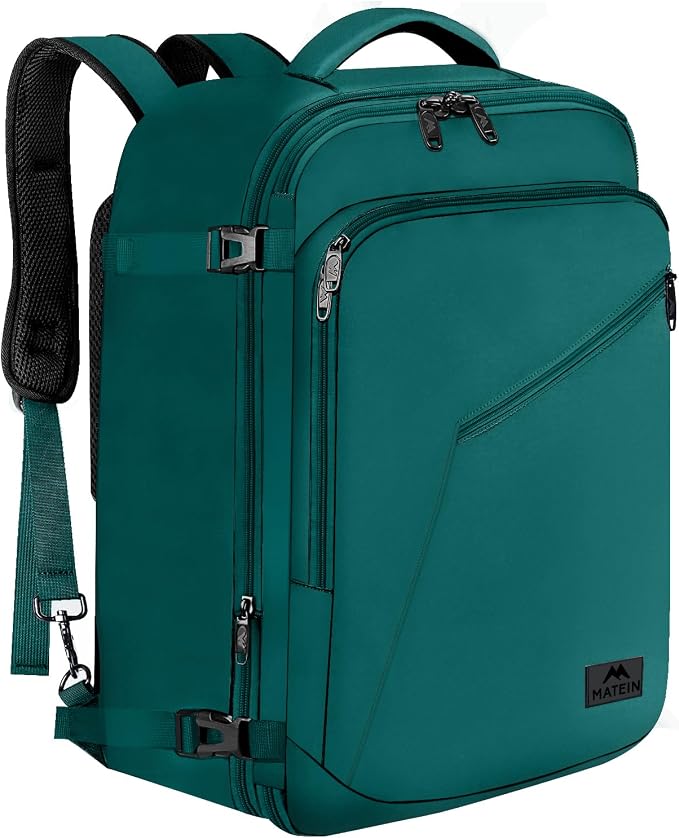 MATEIN Travel Backpack for Men Women, 35L Carry on Backpack for Airplanes | Personal Item, Simple Daypack with Trolley Sleeve, Adjustable Shoulder Strap, Gifts for International Travelers, Peacock Blue by MATEIN