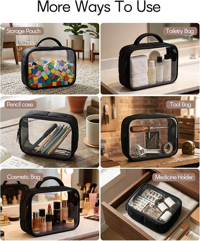 Moyad TSA Approved Toiletry Bag Clear Quart Size Travel Bags Makeup Bag | Large Opening, for Men and Women, Carry on Airline Compliant, Transparent Liquids Pouch, Puffer Black - Image 7