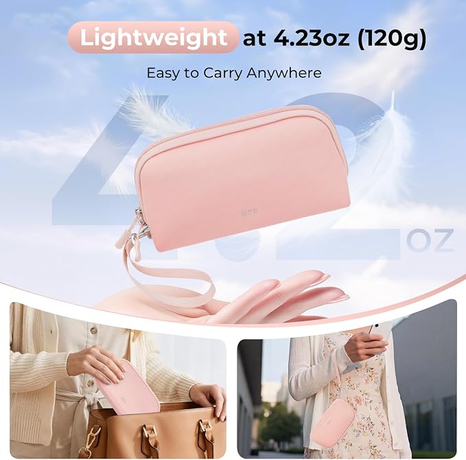 FYY Travel Cable Organizer - 8 Compartments, Lightweight, Water Repellent | With Wrist Strap, Portable Tech Pouch for Cord Charger, Travel and Business Trips Use, Soft Shell Nylon, Pink (Medium) - Image 2