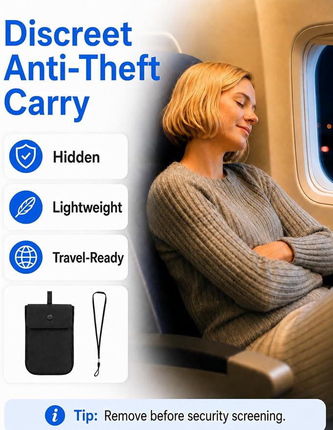 RFID-Blocking Travel Bra Wallet, Hidden Money Pouch with Elastic Strap | Ideal Secret Pocket to Protect Your Passport, Credit Cards, Cash and Valuables Under-Clothes, Black, Bamneat - Image 8