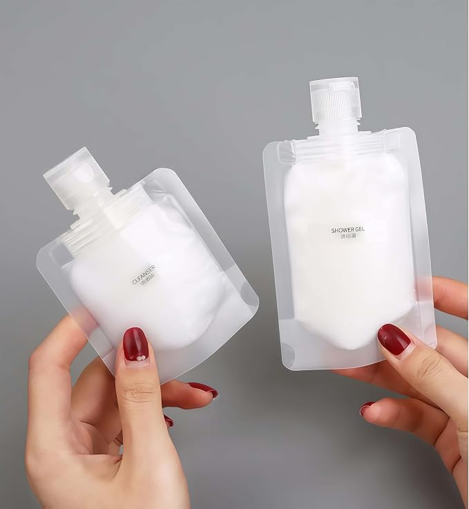 Travel Pouches for Toiletries, 10 Pack Portable Containers, Stand Up Pouch, Refillable Travel Accessories for Shampoo Conditioner, 50ML/1.7OZ, PET Plastic Material - Image 2
