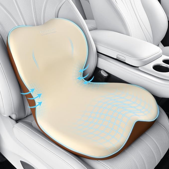 Coverado Car Seat Cushion and Lumbar Support Pillow One Piece, Memory Foam Ergonomic Back Support Driving Seat Cushion for Back Pain, Non-Slip Washable Cushion for Car, Driver, Office by COVERADOAUTO