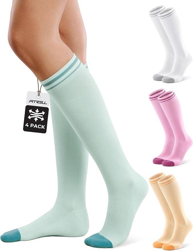 FITRELL 4 Pairs Compression Socks for Women & Men, 15-20mmHg Circulation Support for Athletic Travel Daily Wear by FITRELL