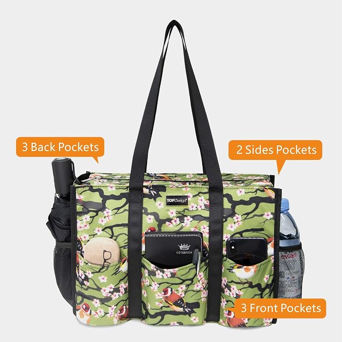TOPDesign Utility Water Resistant Tote Bag with 13 Pockets, Top Zipper Closure & Thick Bottom Support, for Working Women - Image 3