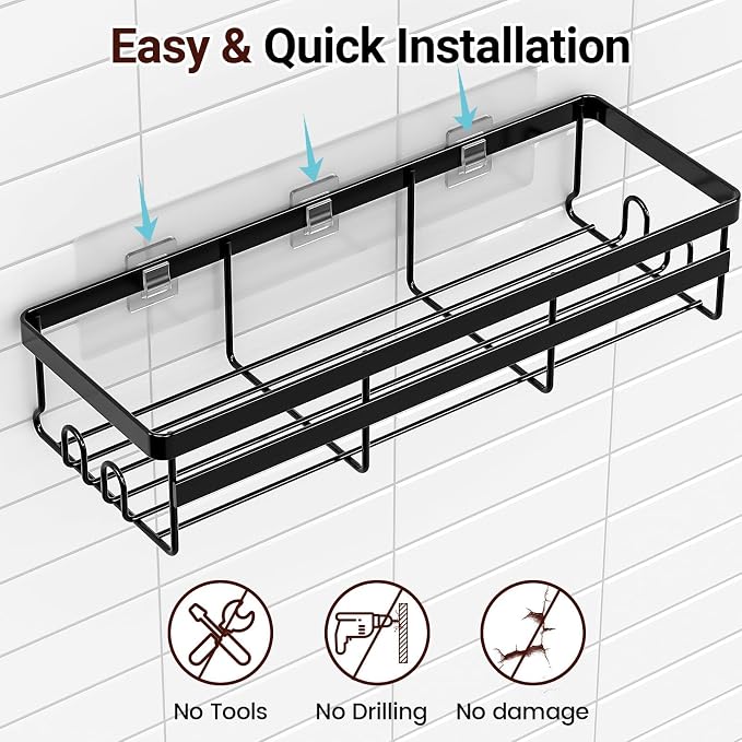 WOWBOX 4 Pack Adhesive Shower Caddies, No Drill Bathroom Shelves, X-Large | Stainless Steel Shower Shelf, Hanging Shower Organizers for Bathroom Storage, Home Decor, Bathroom Accessories - Image 6