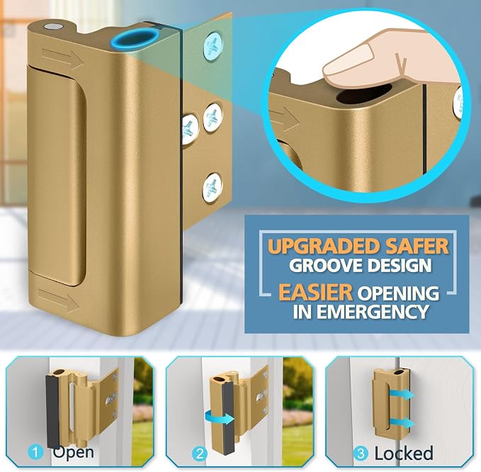 Childproof Door Locks for Kids Safety Home Security Door Lock Reinforcement | Withstand 800 lbs Front Door Safety Lock for Inward Swinging Door Only, Metal Flip Deadbolt Latch Prevents Unauthorized Entry - Image 2