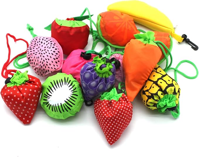 10PCS Fruits Reusable Grocery Shopping Tote Bags Folding Pouch Storage | Reusable Grocery Bags Foldable Machine Washable Reusable Shopping Bags,Lightweight Polyester Fabric by Dodkes