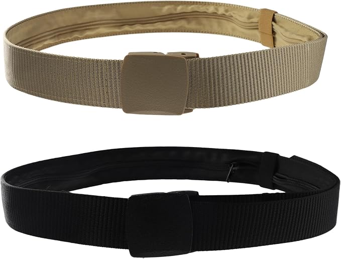 Money Belt, 2 Pcs Security Belt for Travel for Men Hidden Anti-Theft Nylon for Business Trip Jogging Outdoor Working Gift for Fathers Dad Men Boyfriend (Black,Khaki) by Unknown