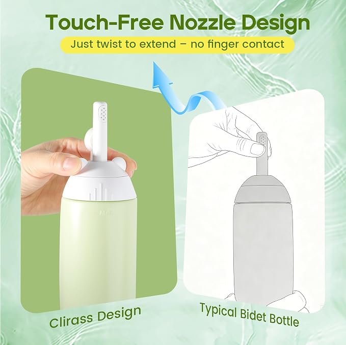 Rotatable Nozzle Portable Bidet – 360ml Touch-Free Nozzle Peri Bottle, Leak-Proof Travel Handheld Bidet for Postpartum Care, Personal Hygiene, Camping & Outdoor Use (Green) - Image 2