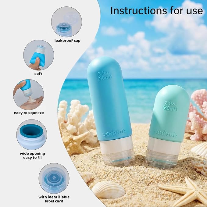 vodvob 16 Pack Travel Bottles Set for Toiletries, TSA Approved Travel Containers Leak Proof Silicone Squeezable Travel Accessories 2oz 3oz for Shampoo Conditioner Lotion Body Wash (BPA Free) (blue) - Image 7