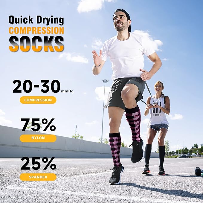 cerpite Compression Socks for Women & Men 6 Pairs Knee High Compression Socks 20-30 mmhg Best for Running,Nurse,Travel - Image 2