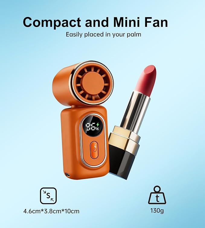 Portable rechargeable handheld small fan， With built-in fixed clamp | 6-speed adjustable high-speed personal fan, LED display screen, suitable for use in makeup, travel, indoor and outdoor - Image 5