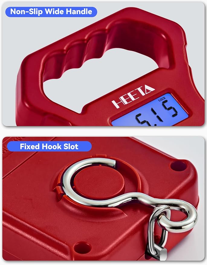 HEETA Fish Scale 110lb/50kg Digital Hanging Fishing Luggage Weight Scale | Portable with Backlit LCD Display, Hook & Non-Slip Large ABS Handle, Fishing Gifts Gear for Men, 2 AAA Batteries Included - Image 5