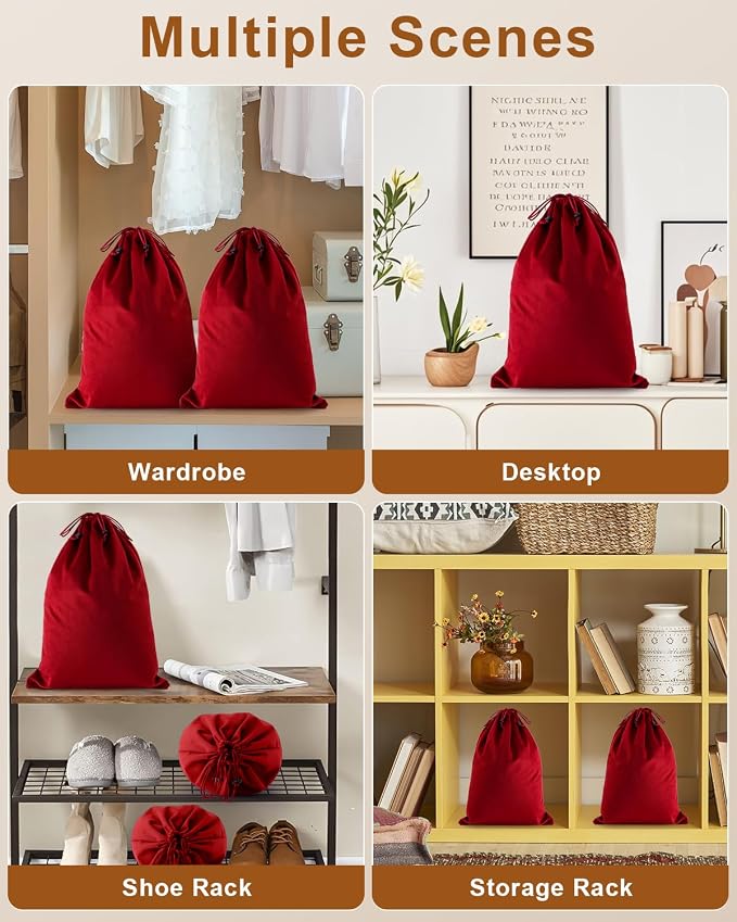2 Pcs Shoe Bags for Travel, Dust Velvet Bags, Rio Red, 17.3x12.6 Inch | Washable & Reusable Travel Shoe Bags, Dustproof Shoe Bags with Drawstring Closure, Suitable for Travel, Home Storage - Image 6