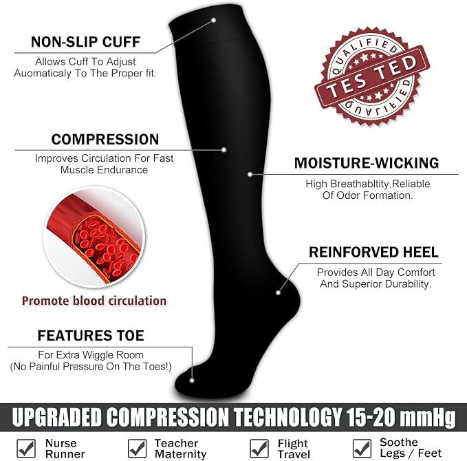 6 Pack Copper Compression Socks for Women and Men Circulation-Best Support for Medical,Running,Nursing,Athletic - Image 5