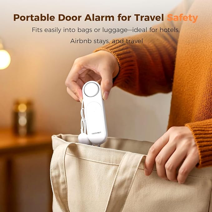 TECKNET Door Alarm for Door Handle, 130dB Door Alarms When Opened & Window Alarms, No-Drill Travel Door Security Device with Lanyard, Door Sensor Alarm for Home, Apartment & Hotel - Image 5