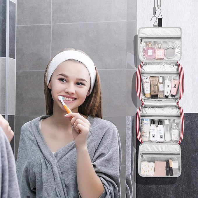 Hanging Travel Toiletry Bag,Large Capacity Cosmetic Travel Toiletry Organizer for Women with 4 Compartments & 1 Sturdy Hook,Perfect for Travel/Daily Use/Christmas - Image 2