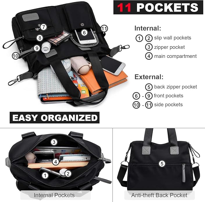 Tote Bag for Women,Multi Pockets Shoulder Handbag,Nurse Bag for Work,Large Cross body Purse,Fashion Nylon Top Handle Satchel - Image 7